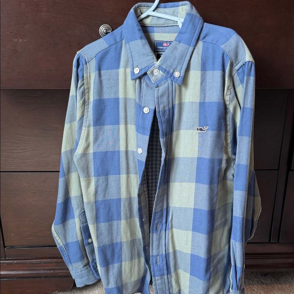 Vineyard Vines Blue and Cream Plaid Button-Down Shirt